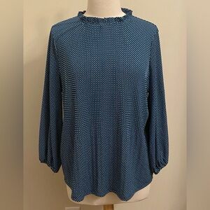 Adrianna Papell Dark Green White Micro Dot SZ L Dark Academia Boho Romantic Top